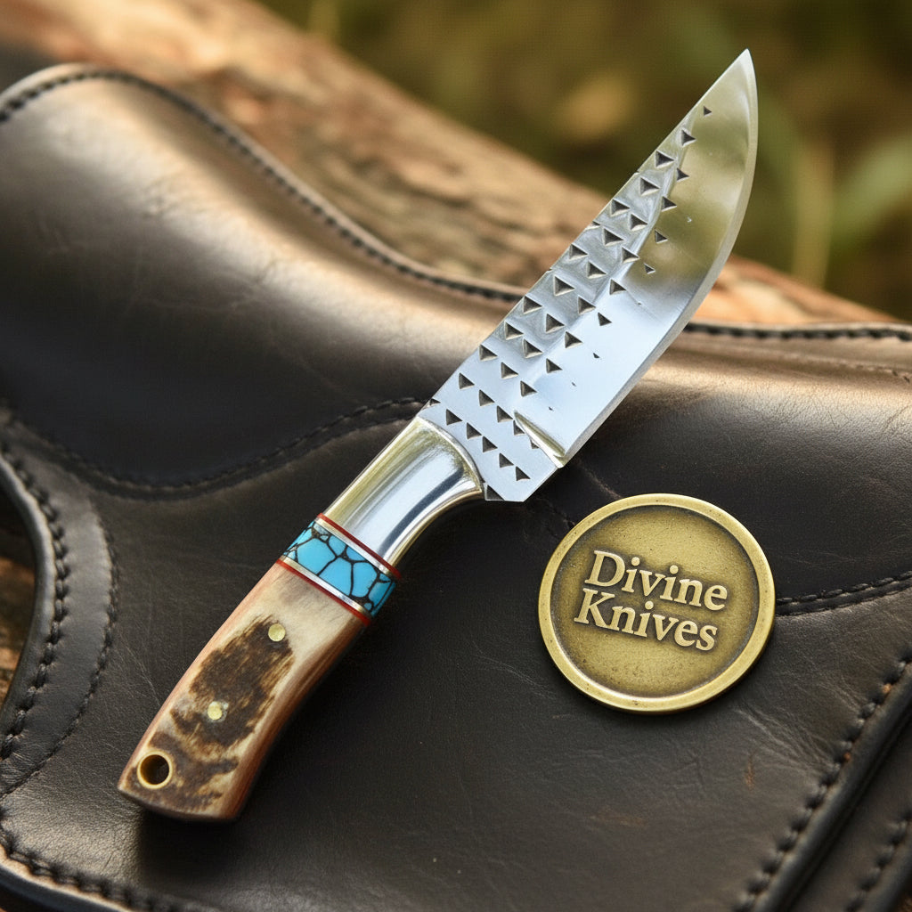 Antler Turquoise Rasp Cowboy Belt Knife with product detail, view 5