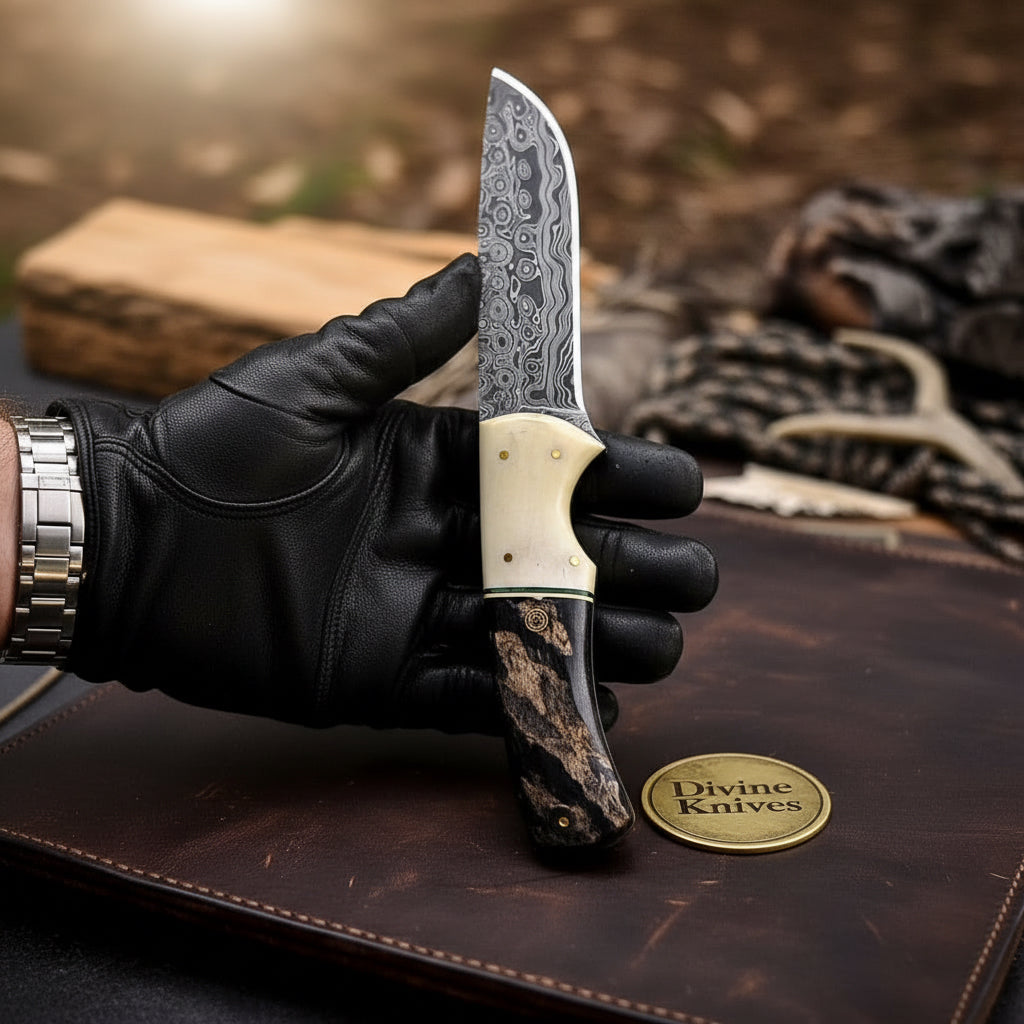 Damascus Bone & Black Resin Hunter with by Divine Knives