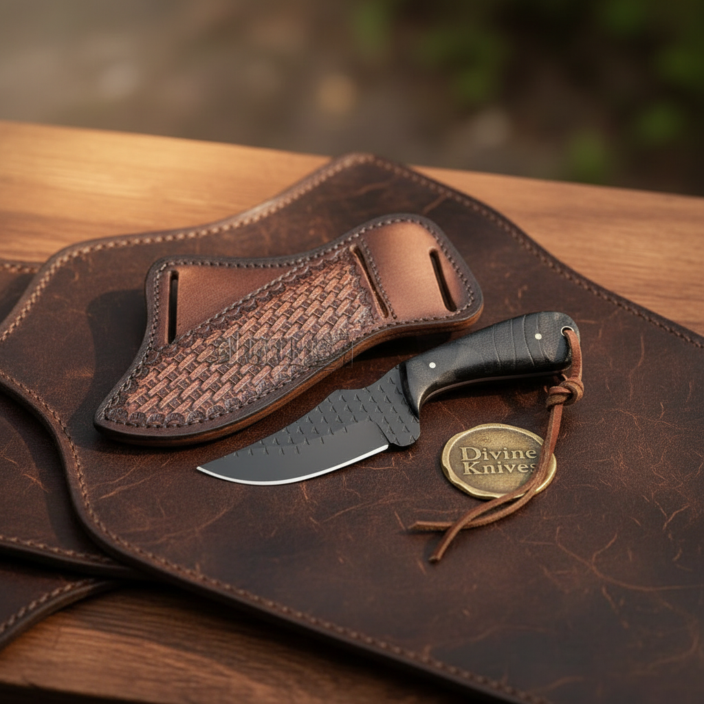 Blackened Fish-Scale Clip Point Hunter Knife by Divine Knives, product view 4