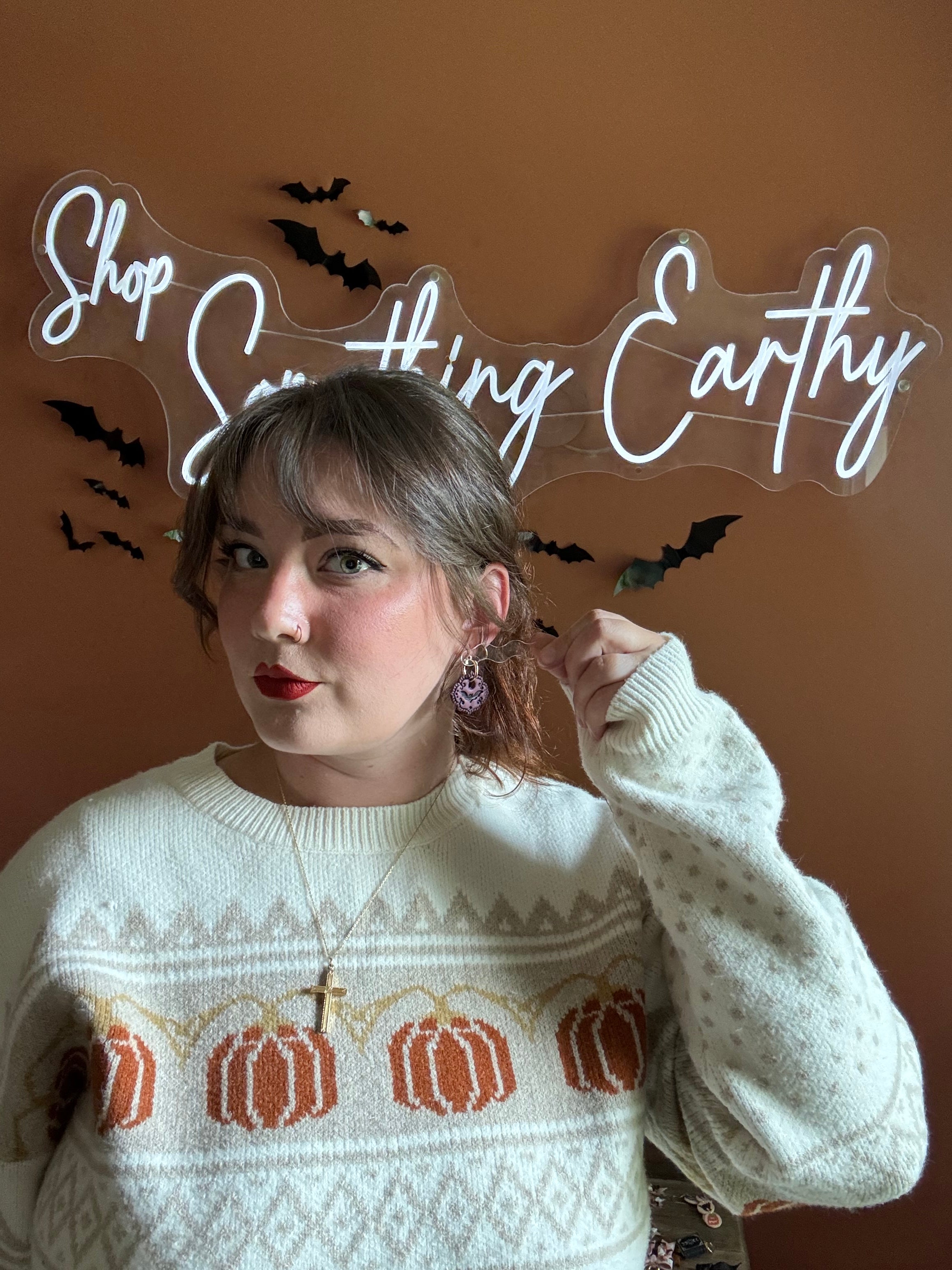 Bat Cameo Plum handmade polymer clay earrings by Shop Something Earthy — view 2 of 2