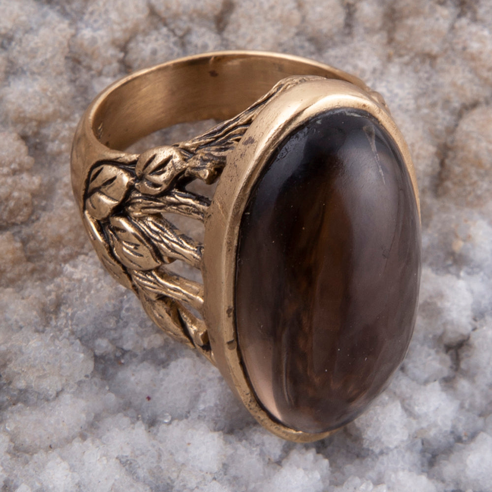 Enchanted Faceted Black Smoky Quartz Golden Ring detail view by Barse Jewelry