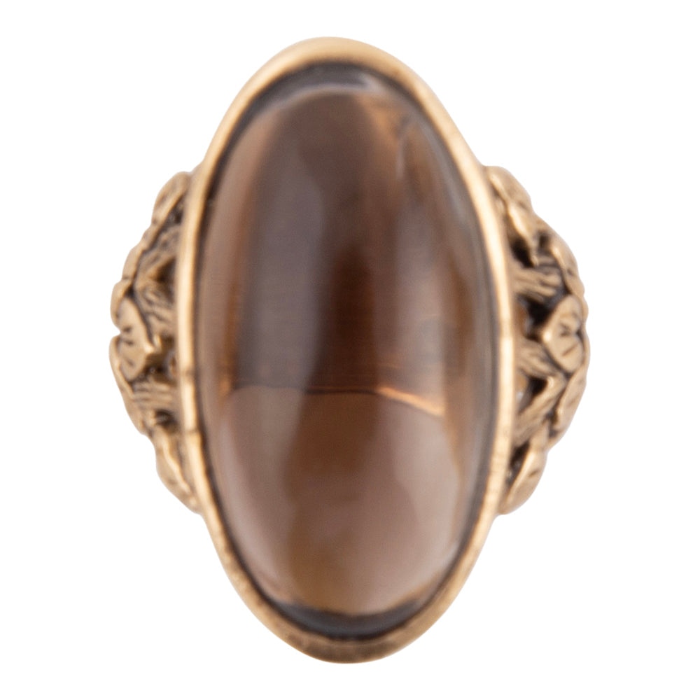 Enchanted Faceted Black Smoky Quartz Golden Ring detail view by Barse Jewelry