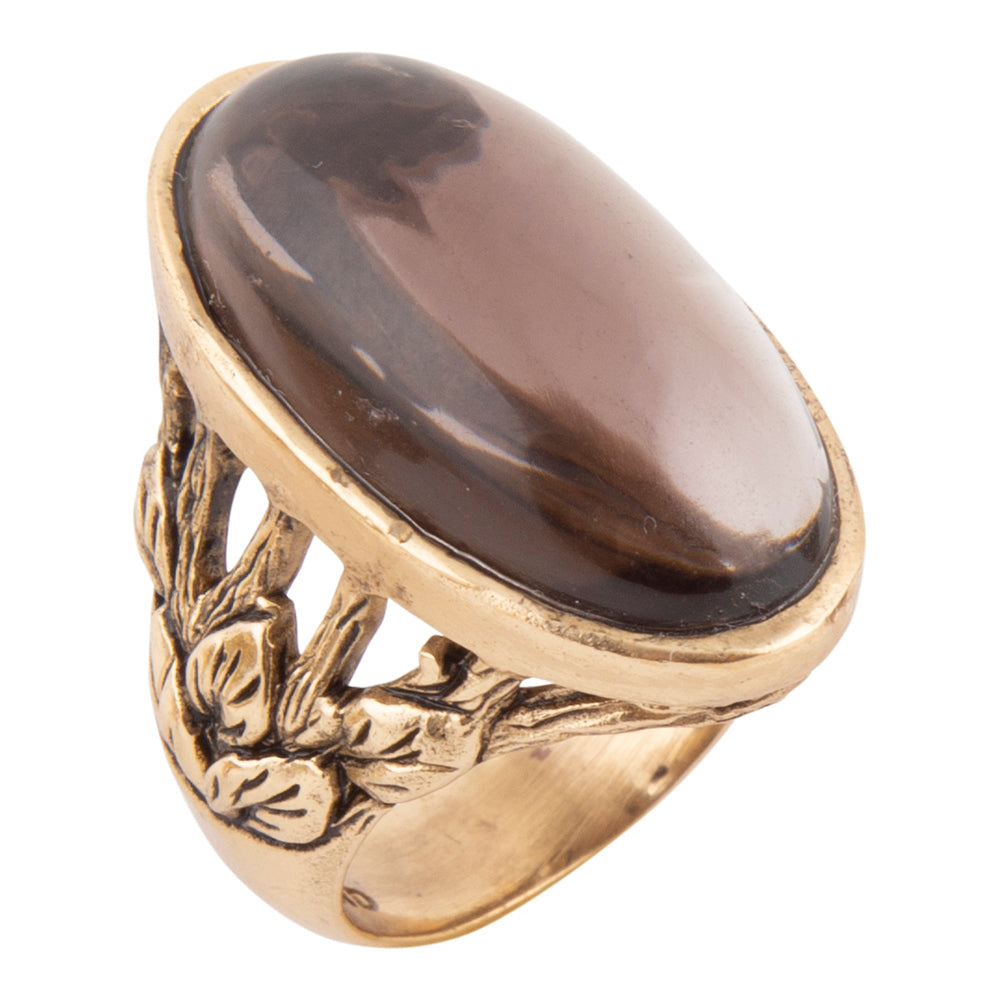 Enchanted Faceted Black Smoky Quartz Golden Ring by Barse Jewelry