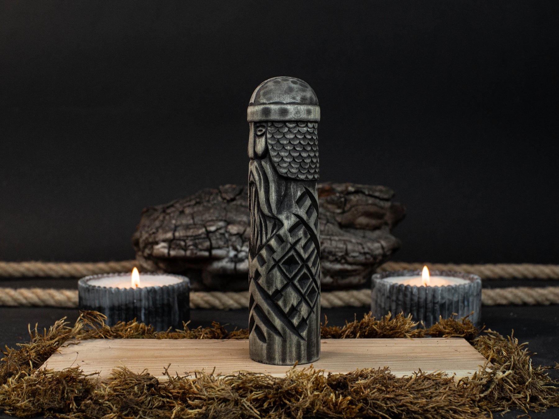 Hand-Carved Baldr Wooden Figurine – Norse God of Light and Purity detail view by Sharky Forged Steel Tools