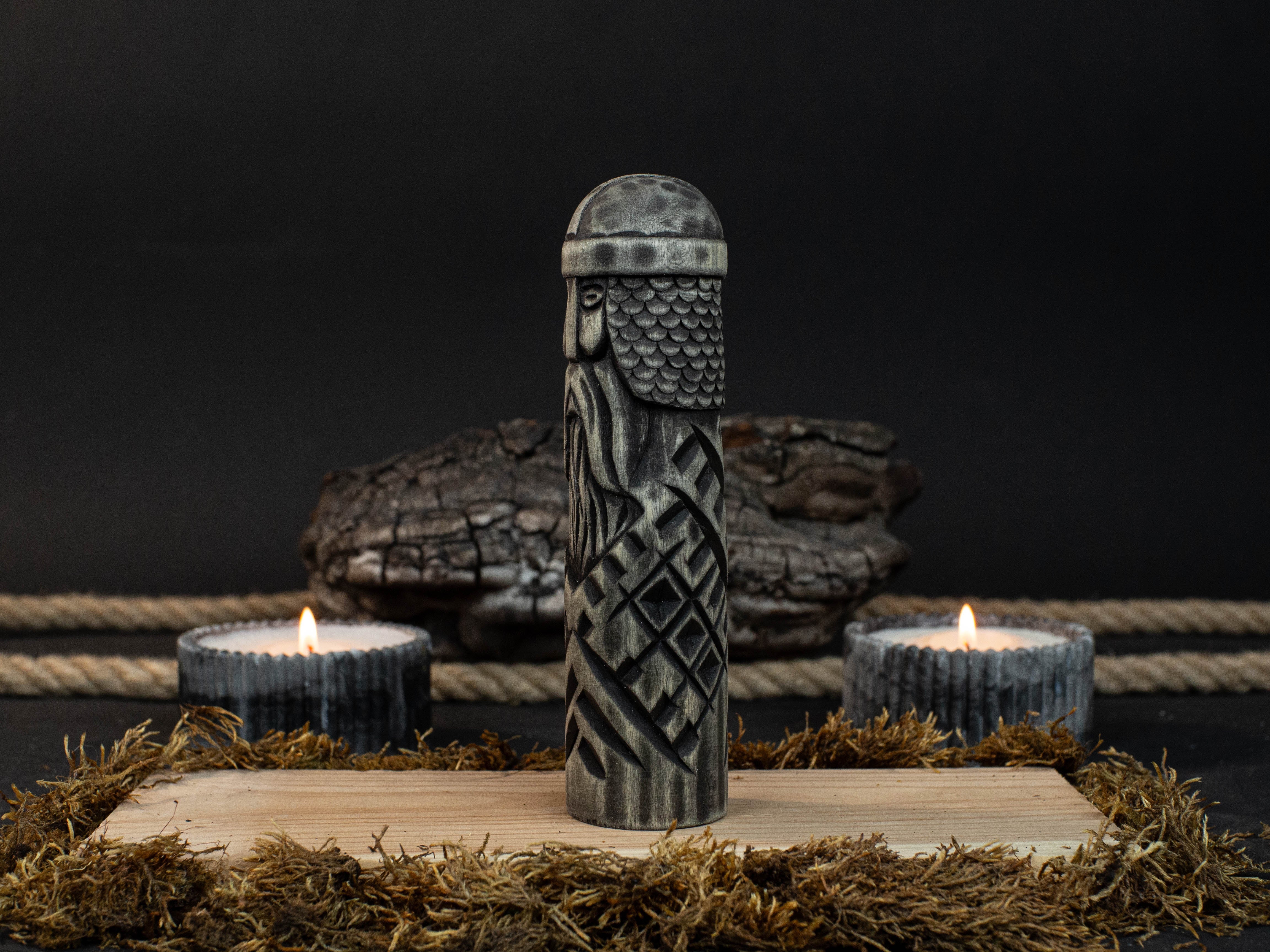 Hand-Carved Baldr Wooden Figurine – Norse God of Light and Purity detail view by Sharky Forged Steel Tools