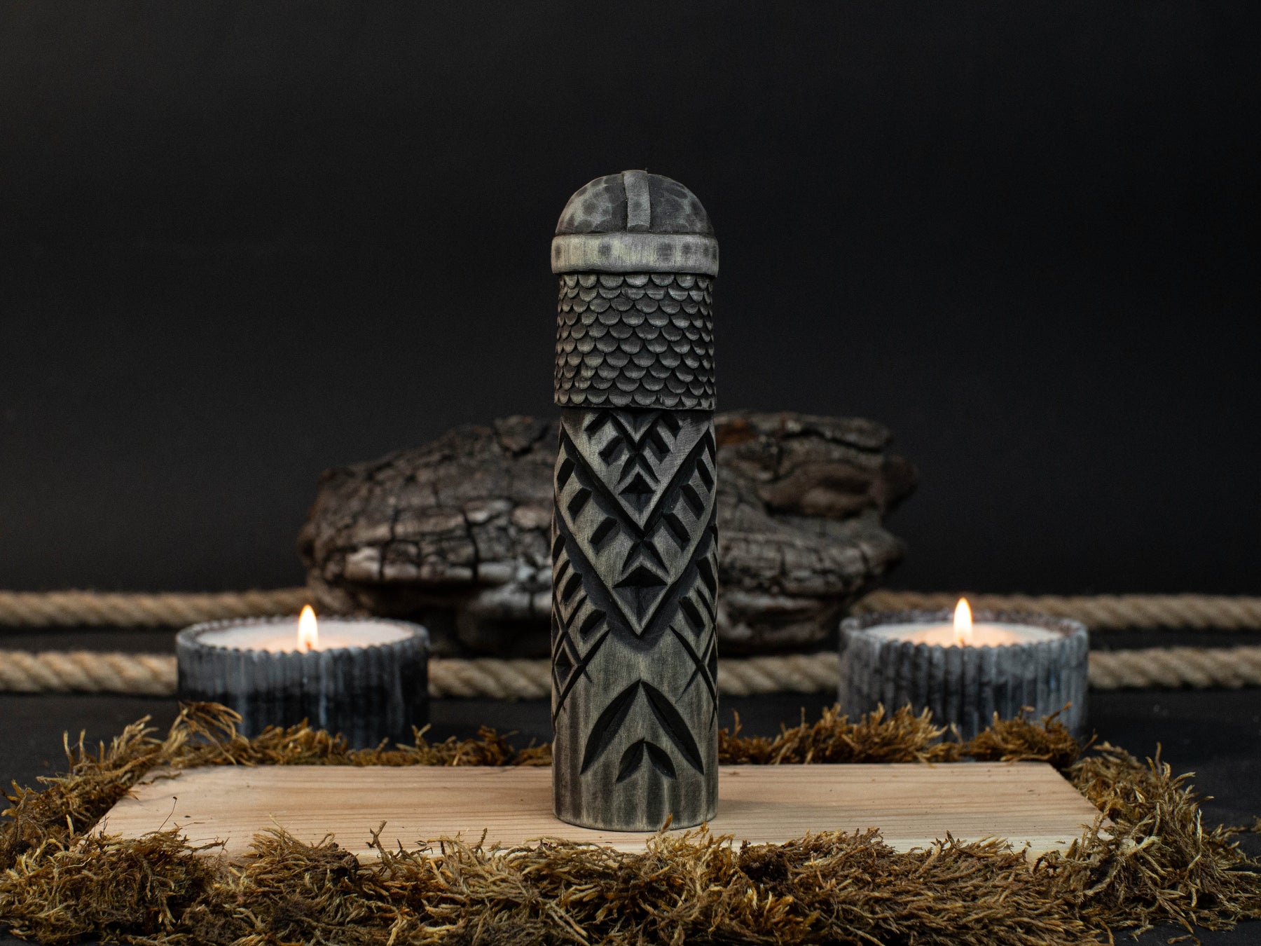 Hand-Carved Baldr Wooden Figurine – Norse God of Light and Purity detail view by Sharky Forged Steel Tools
