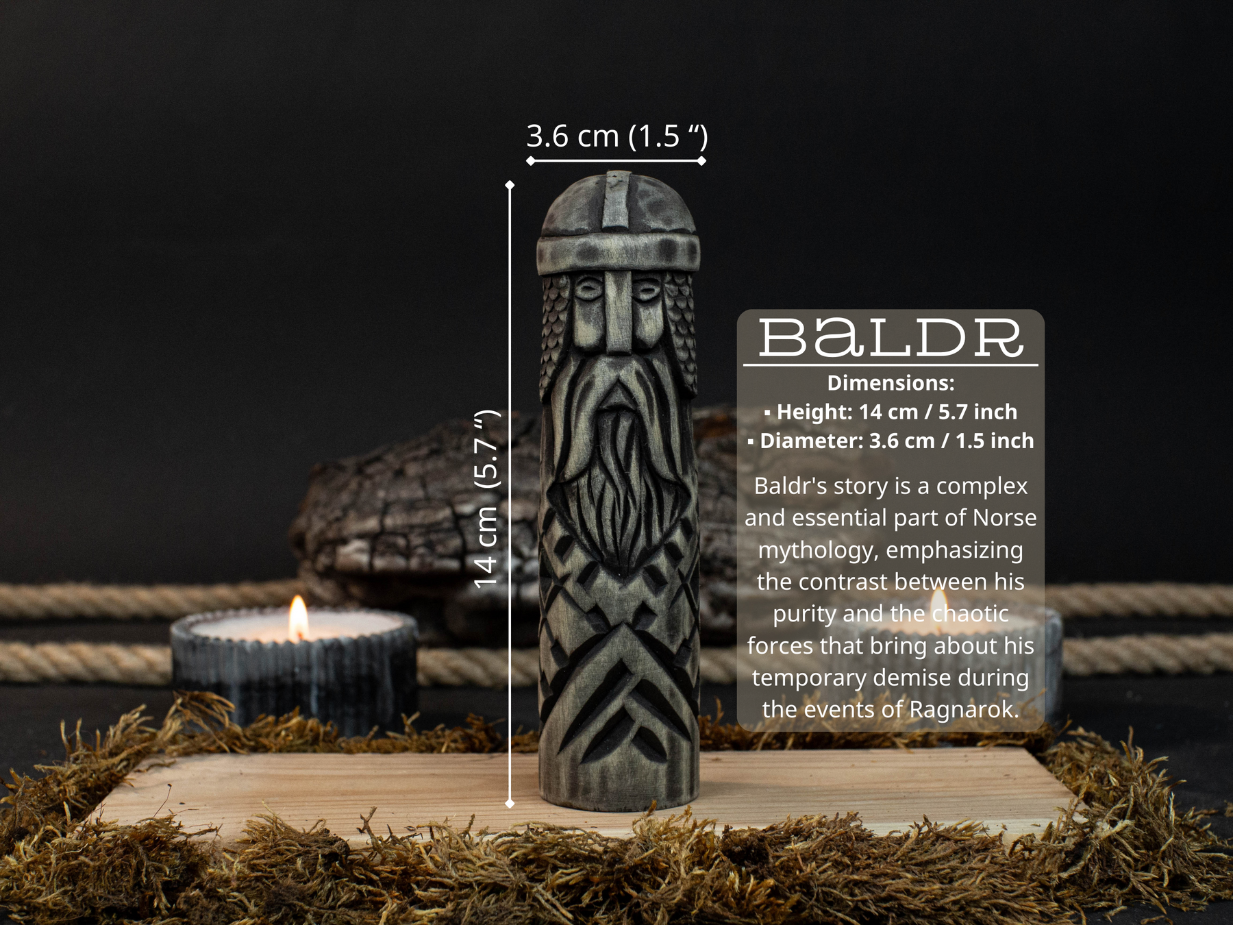 Hand-Carved Baldr Wooden Figurine – Norse God of Light and Purity detail view by Sharky Forged Steel Tools