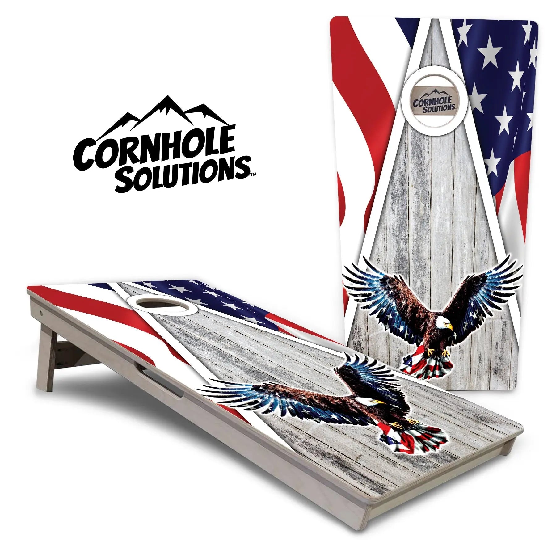 Eagle Triangle Whitewash Cornhole Boards - Professional Tournament Series by Cornhole Solutions, custom cornhole board main product photo
