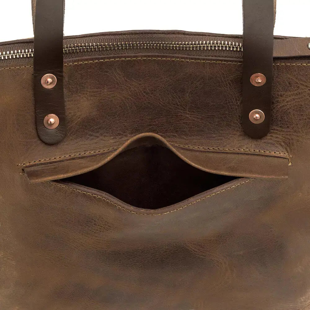 Eden SMALL Leather Tote Bag - Zippered by Mission Mercantile Leather Goods, handmade leather goods detail photo 9