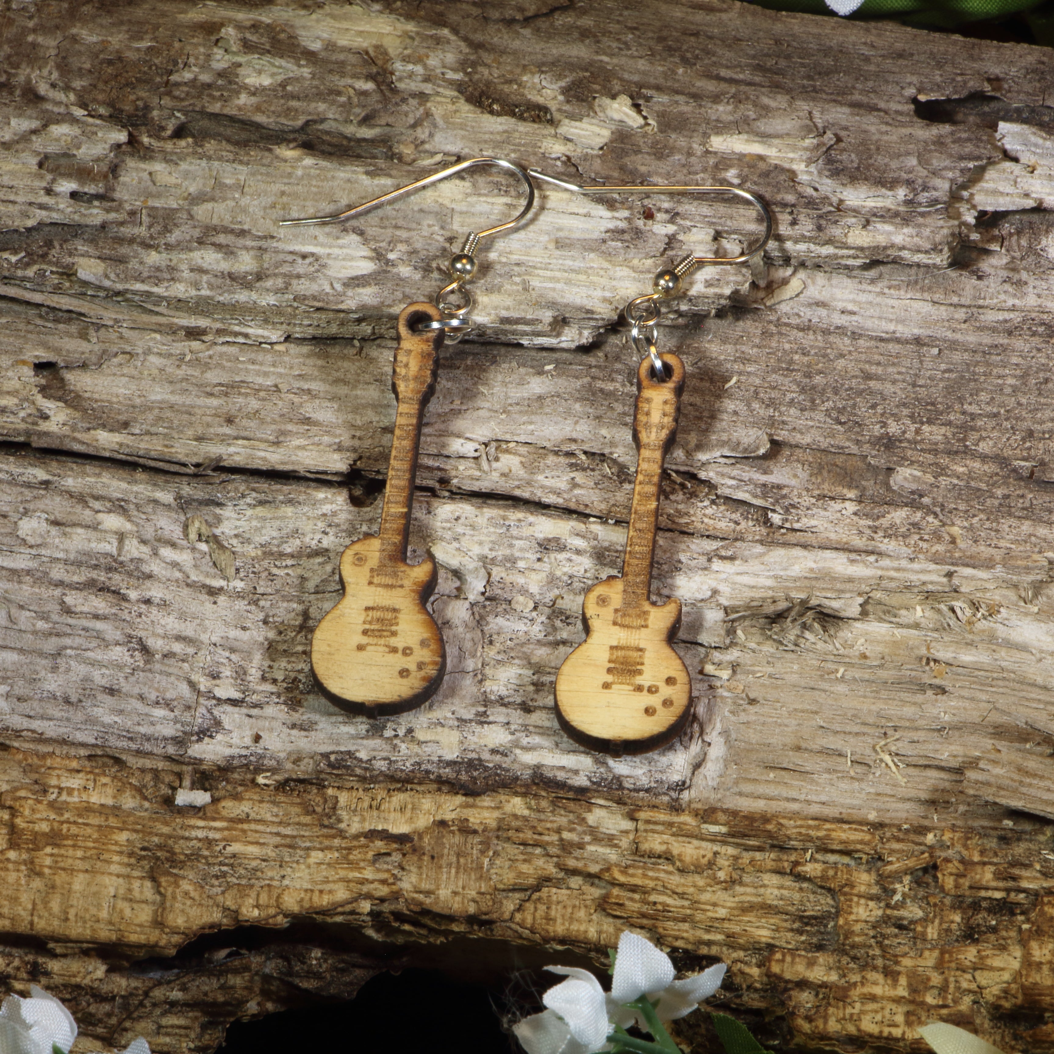 Electric Guitar Wooden Dangle Earrings | Music Jewelry by Cate's Concepts, LLC