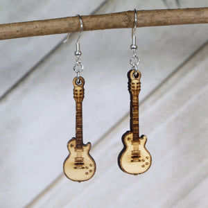 Electric Guitar Wooden Dangle Earrings | Music Jewelry