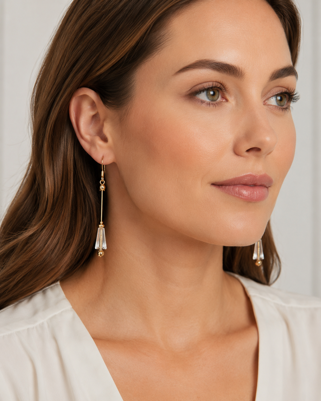 Gold and Clear Crystal Guitar String Earrings by N Harmony Jewelry, handmade jewelry detail photo 2