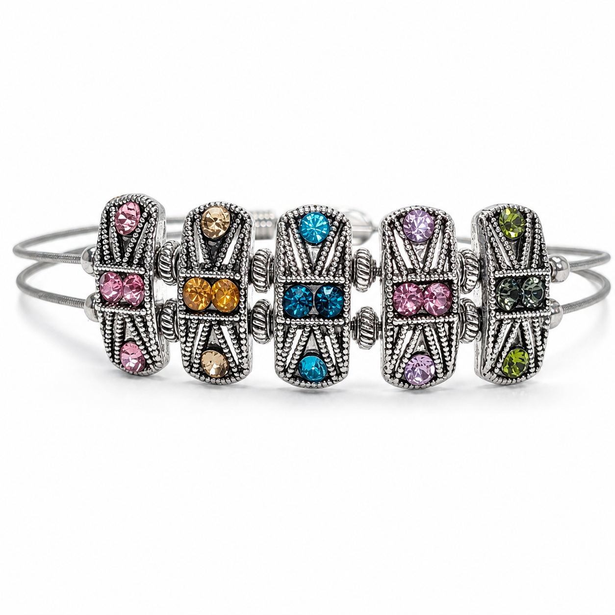 Rainbow Rhinestone Guitar String Bracelet by N Harmony Jewelry, handmade jewelry detail photo 2