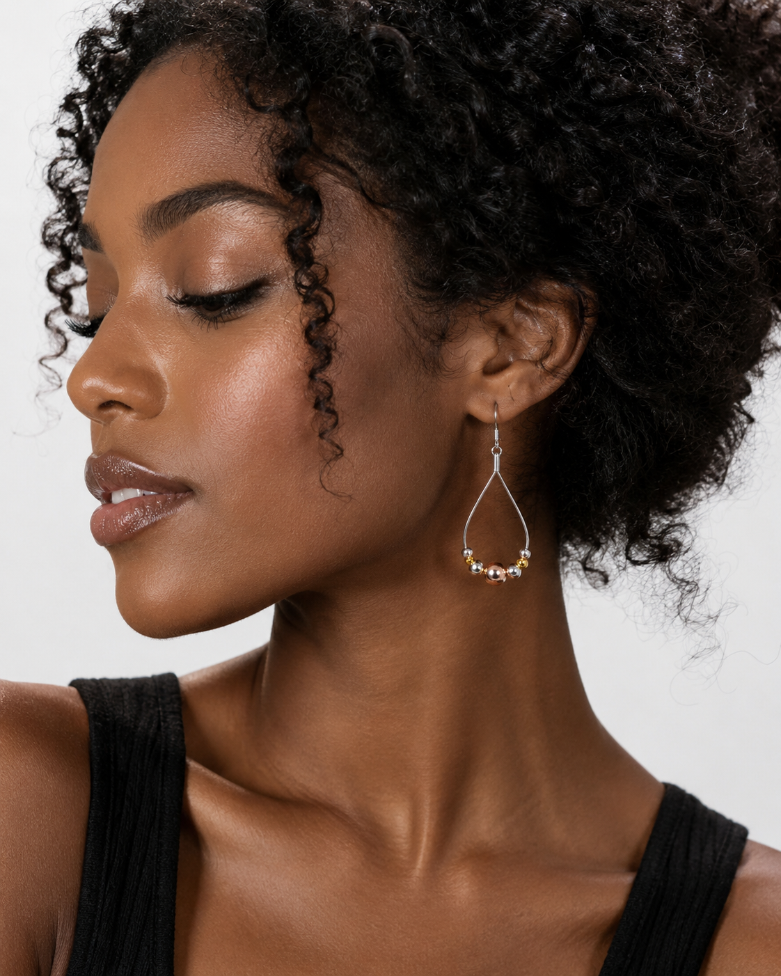 Tri Colored Graduated Ball Guitar String Earrings by N Harmony Jewelry, handmade jewelry detail photo 2