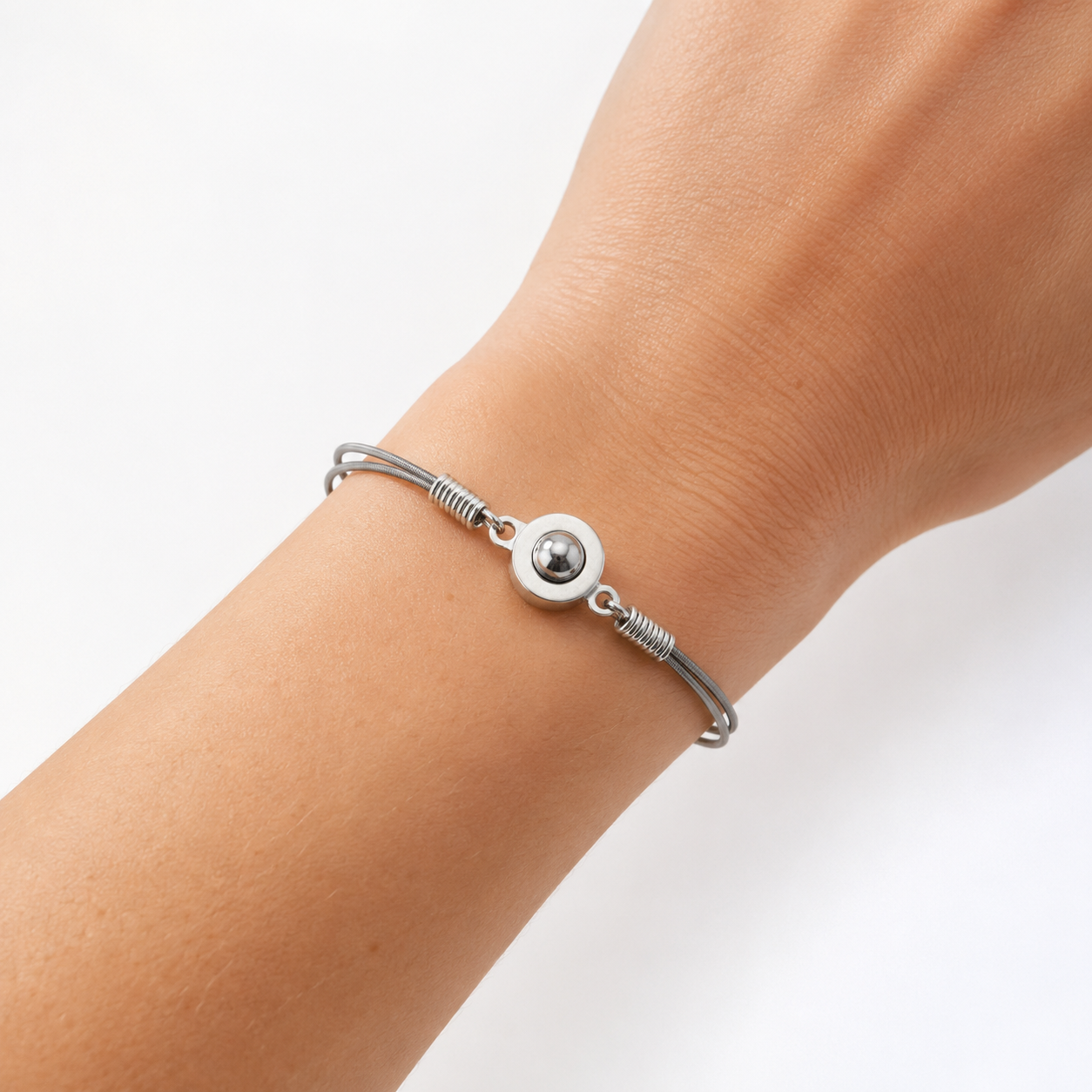Silver Filigree Heart Guitar String Bracelet by N Harmony Jewelry, handmade jewelry detail photo 4