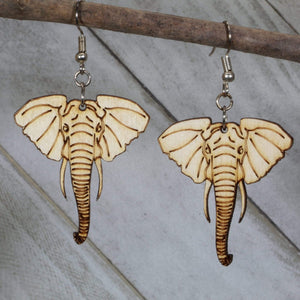 Elephant Head Wooden Dangle Earrings | Animal Jewelry by Cate's Concepts, LLC, handmade jewelry main product photo