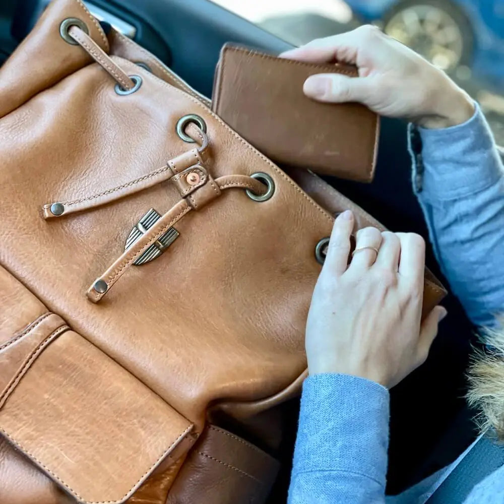 Ellington Leather Backpack by Mission Mercantile Leather Goods, handmade leather goods detail photo 4