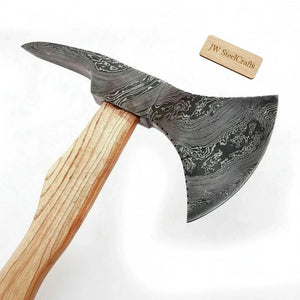 Damascus Camping Axe with 22 Inch Ash Handle – Hand Forged Bushcraft Axe with Leather Sheath | JW SteelCrafts by JW SteelCrafts, leather knife sheath detail photo 3