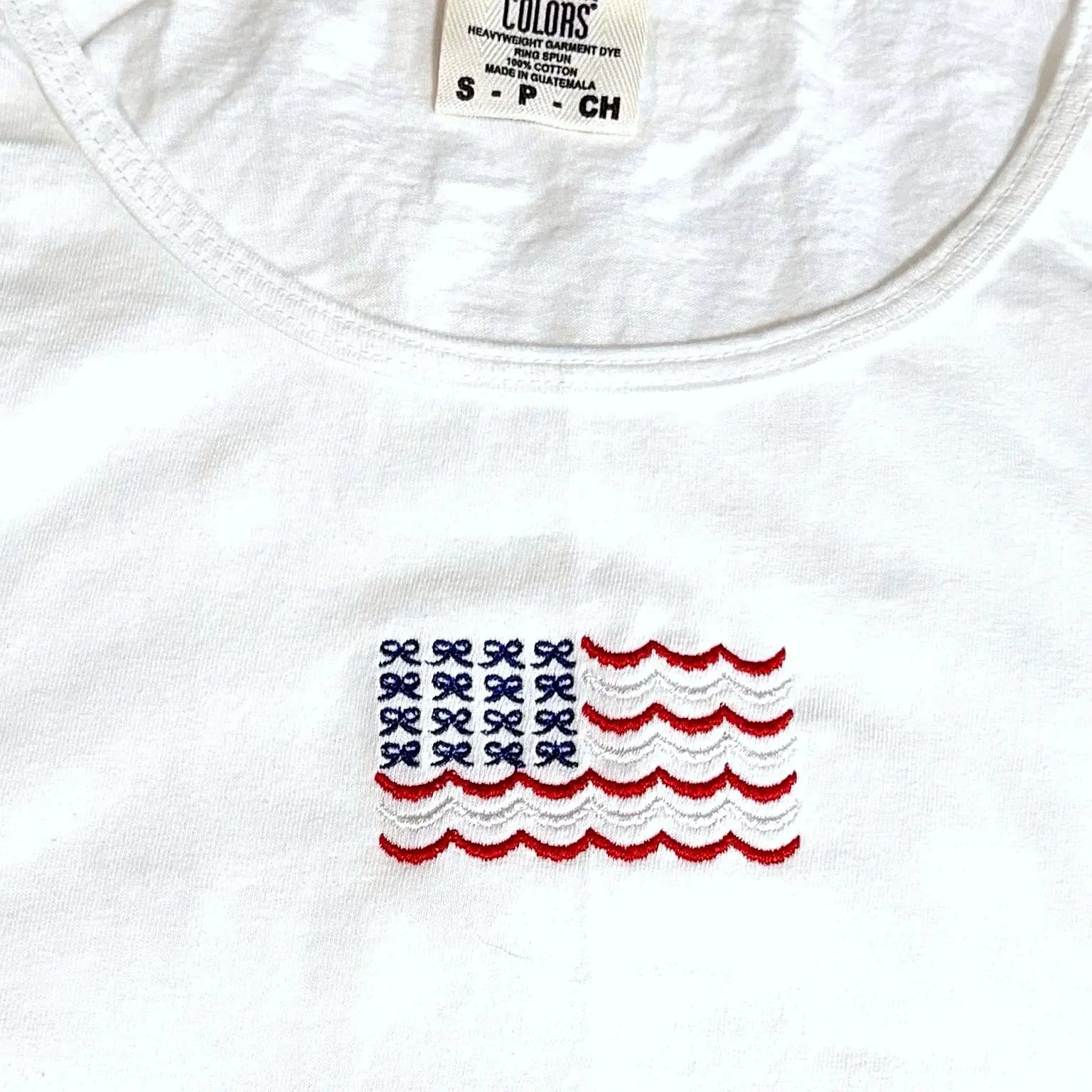 Embroidered Bow American Flag Tank by Poor Hog Customs, tank tops detail photo 4