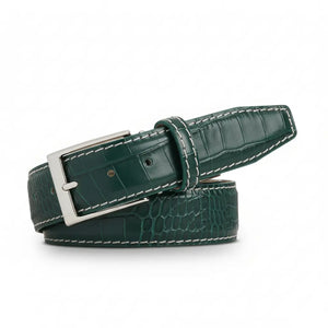 Emerald Mock Croc Leather Belt by Roger Ximenez: Bespoke Belts and Leather Accessories, handmade leather goods detail photo 4