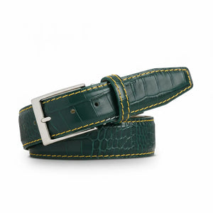 Emerald Mock Croc Leather Belt by Roger Ximenez: Bespoke Belts and Leather Accessories, handmade leather goods detail photo 5
