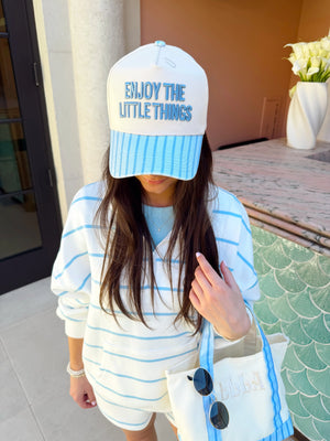 Enjoy the Little Things - Blue Stripe Vintage Trucker Hat by KenzKustomz, Southern lifestyle apparel detail photo 5