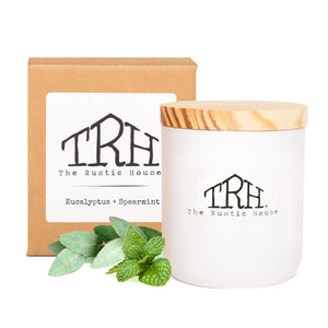 Eucalyptus + Spearmint Candle by The Rustic House, scented candle main product photo