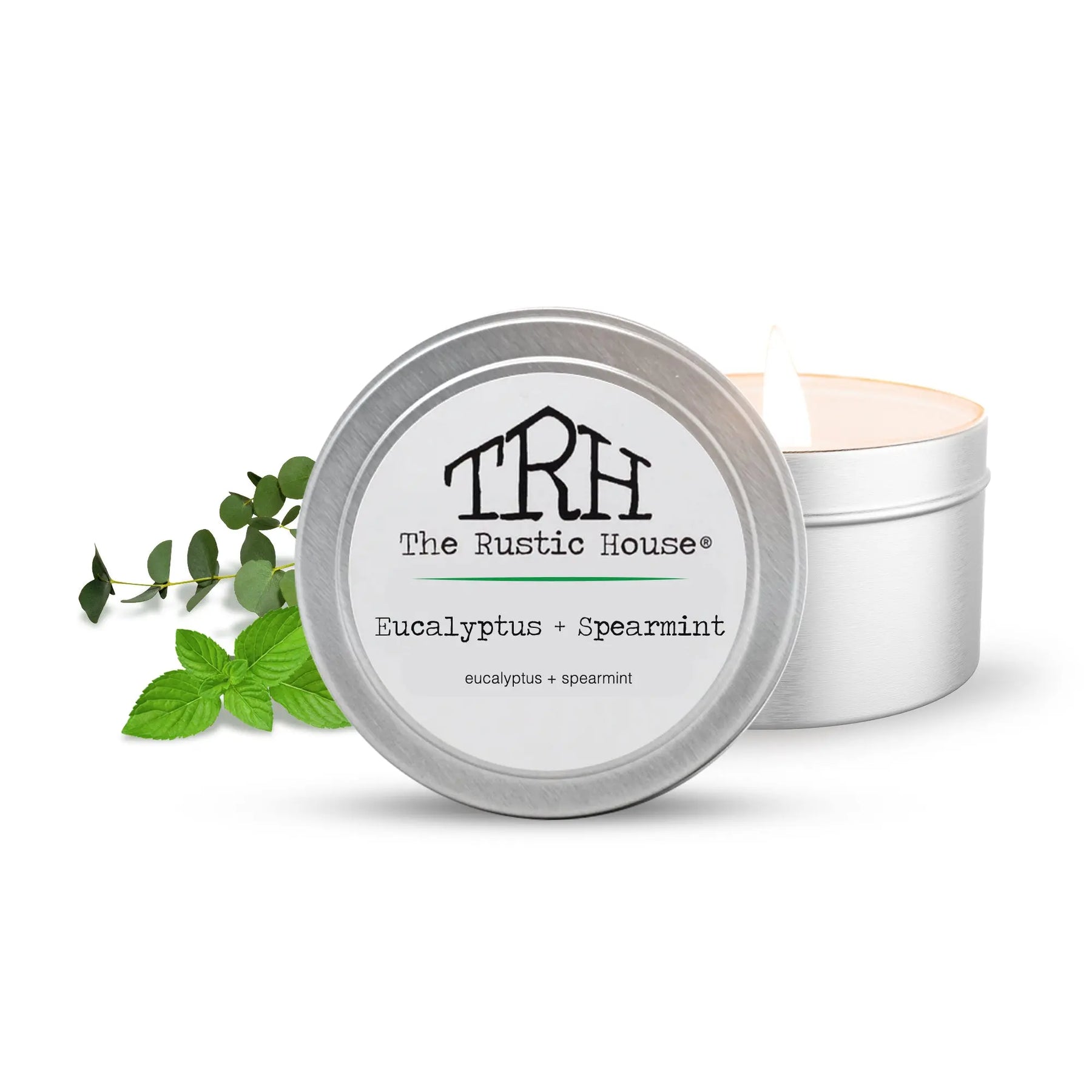 Eucalyptus + Spearmint Travel Tin by The Rustic House, scented candle main product photo