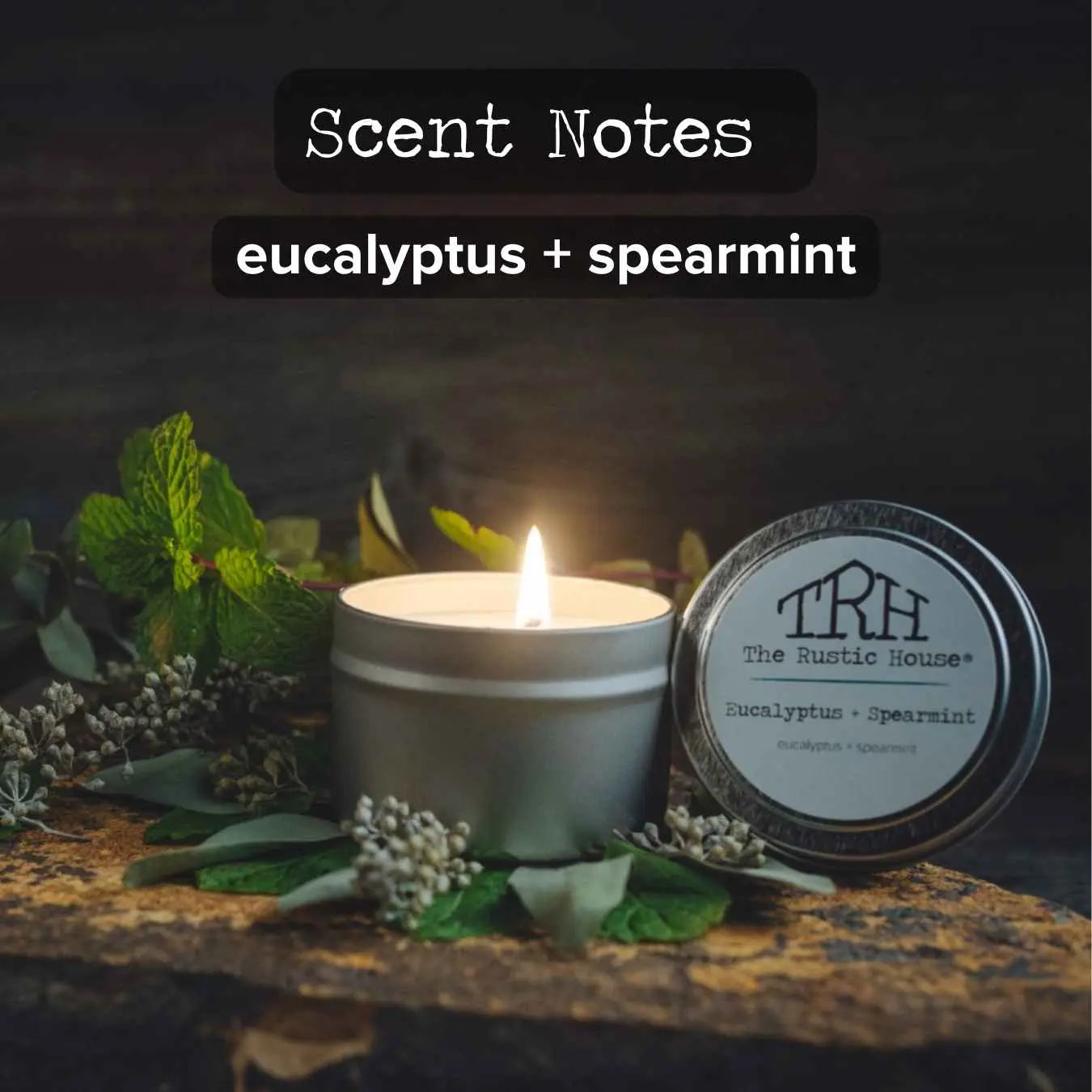 Eucalyptus + Spearmint Travel Tin by The Rustic House, scented candle detail photo 2