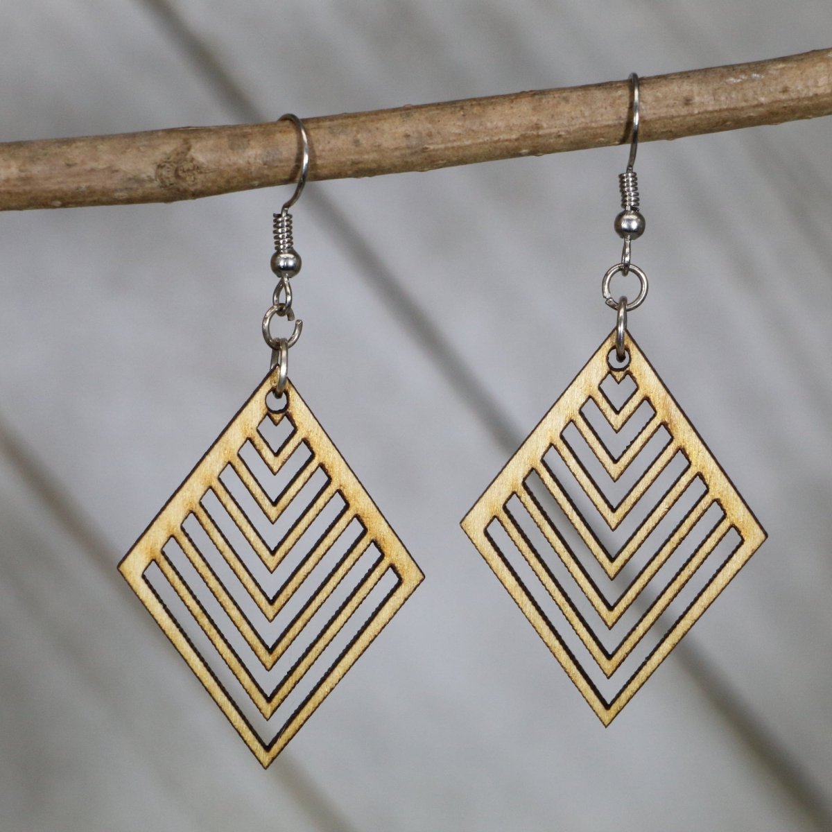 Expanding Diamond Wooden Earrings | Geometric Art Deco Jewelry by Cate's Concepts, LLC