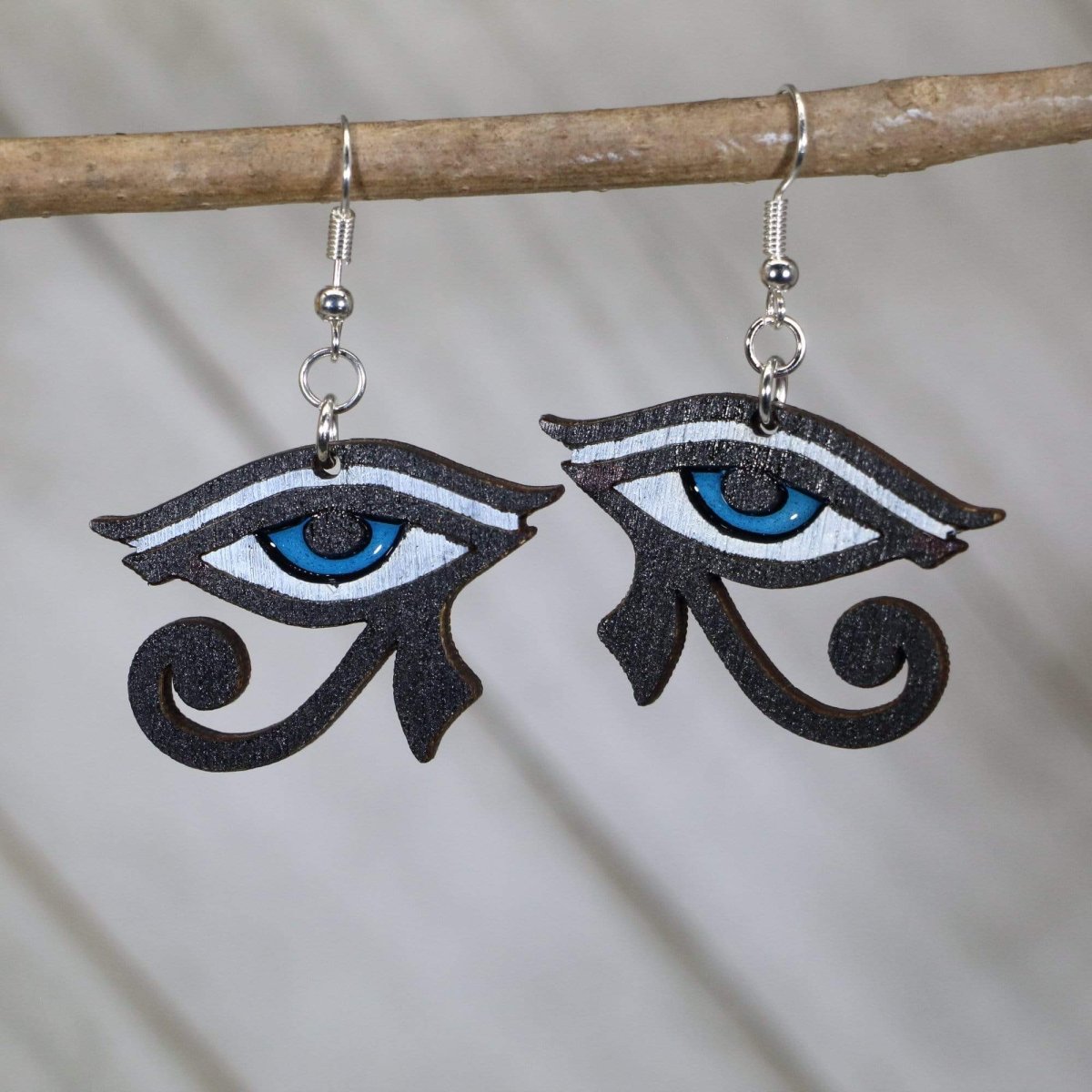 Eye of Horus Wooden Earrings | Egyptian Symbol Jewelry by Cate's Concepts, LLC, handmade jewelry main product photo