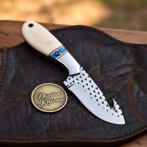 Turquoise & Bone Rasp Gut Hook Knife with by Divine Knives