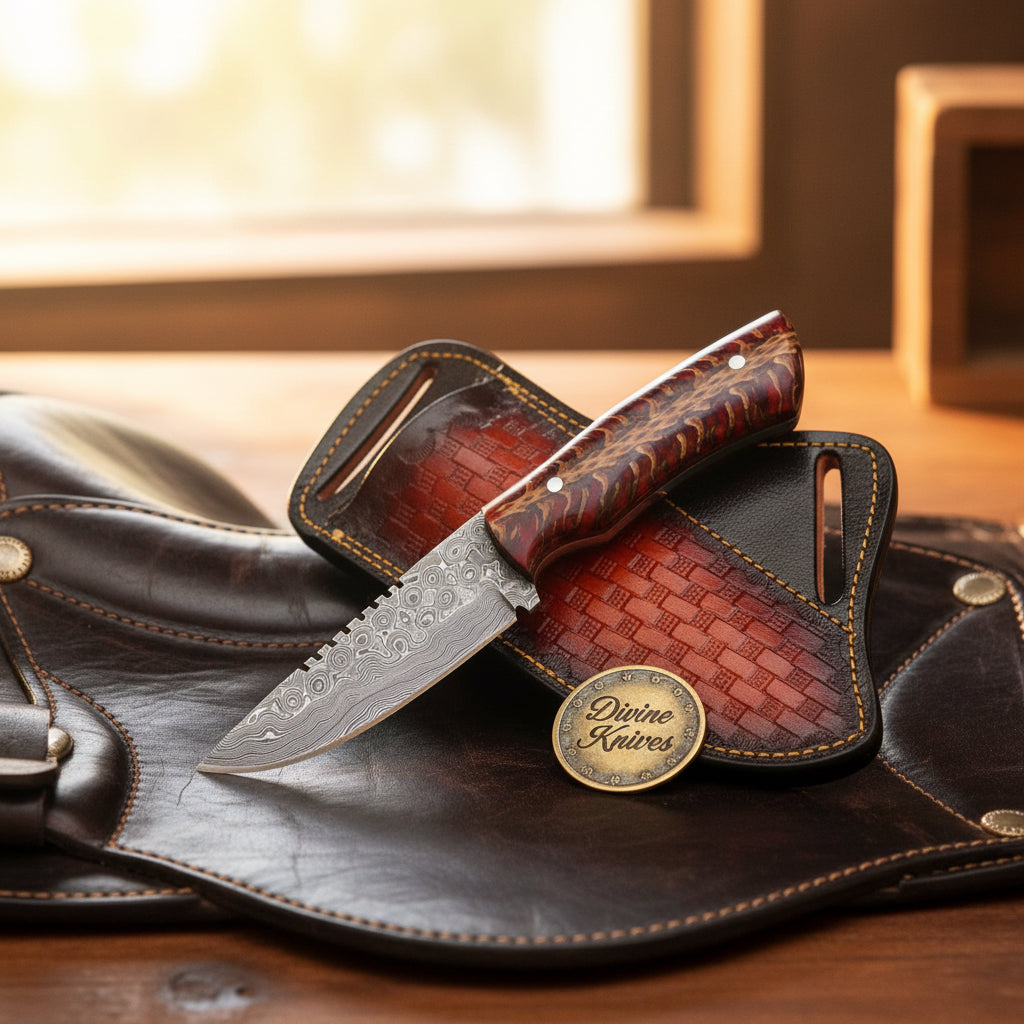 Damascus Pinecone Sawback Hunter with by Divine Knives