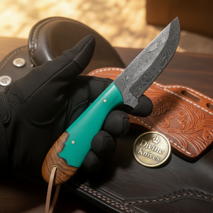 Green Turquoise Wood Drop Point Skinner by Divine Knives, product view 2
