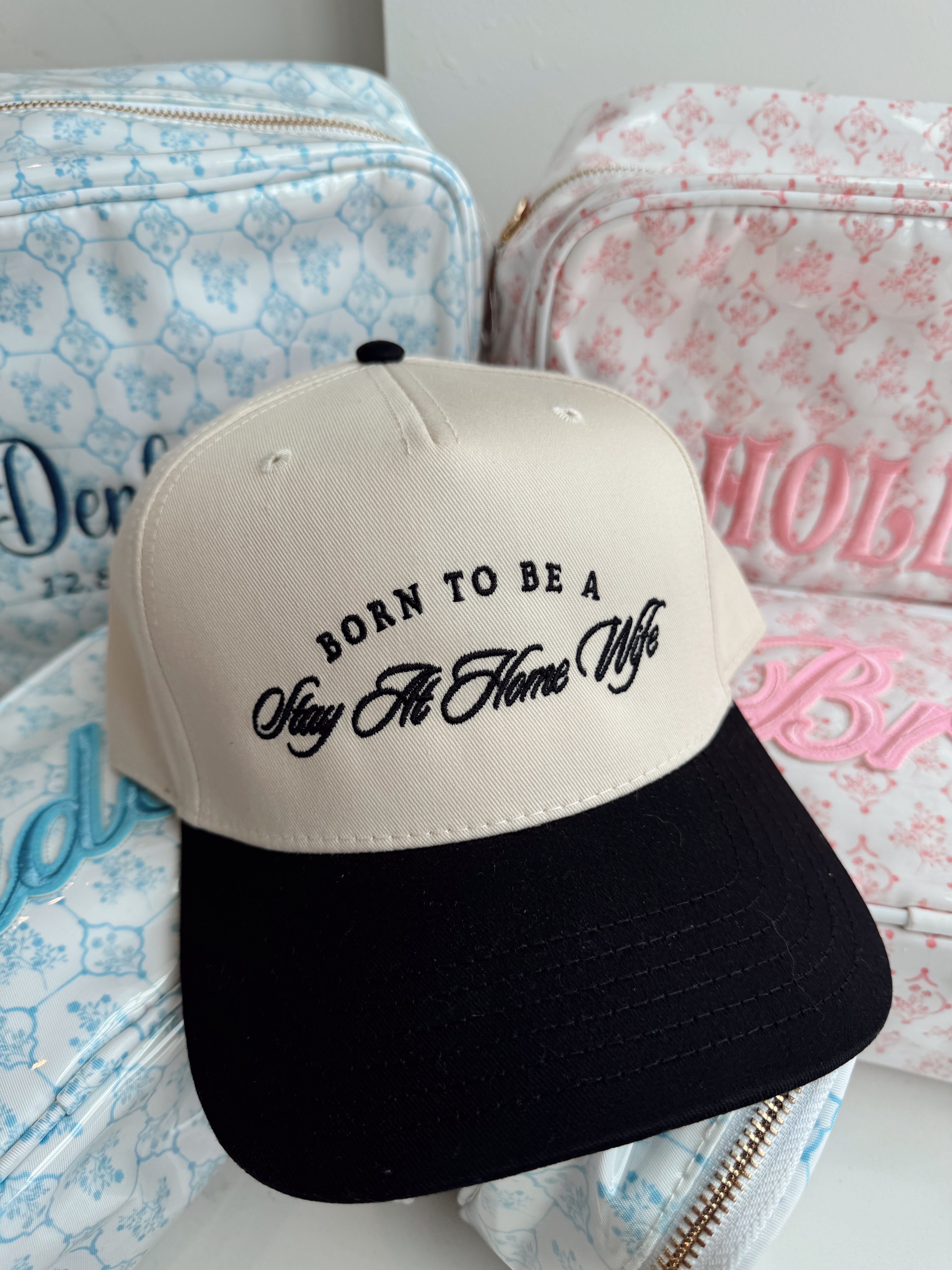 Born To Be A Stay At Home Wife - Black Vintage Trucker Hat by KenzKustomz