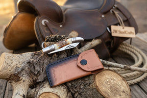 Two-Blade Trapper Knife with Synthetic Stag Horn Handle detail view by JW SteelCrafts
