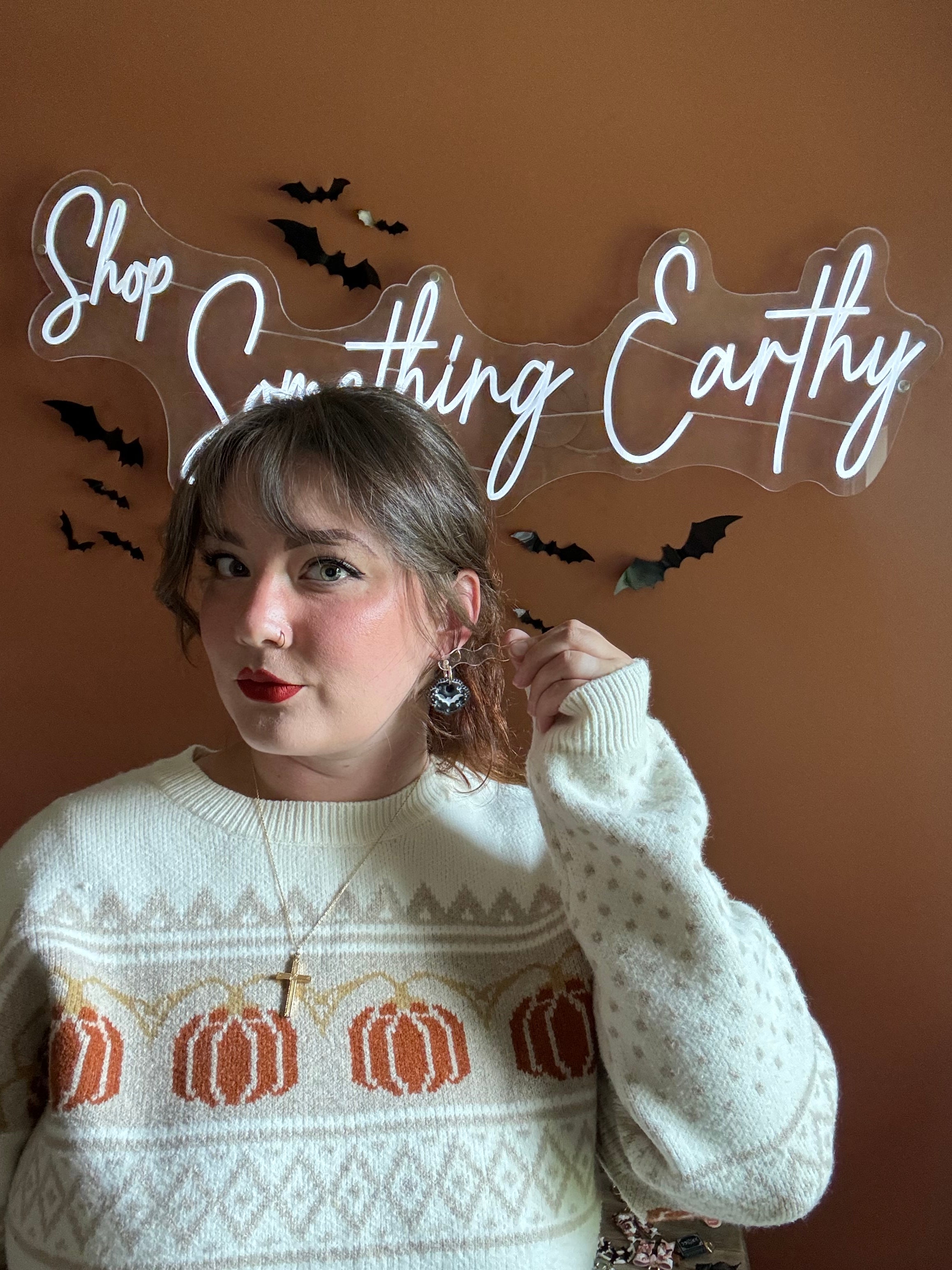 Bat Cameo Black handmade polymer clay earrings by Shop Something Earthy — view 2 of 2