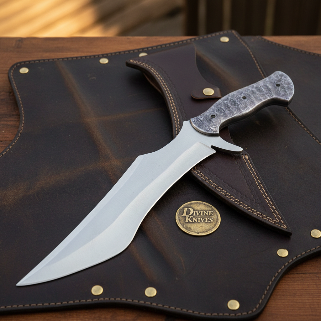 Marbled Micarta Handle Recurve Bowie Knife by Divine Knives