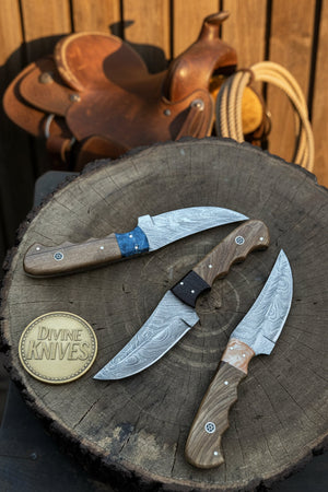 Handmade Rosewood Handle Damascus Chef Knife Set – 3 Pieces by Divine Knives