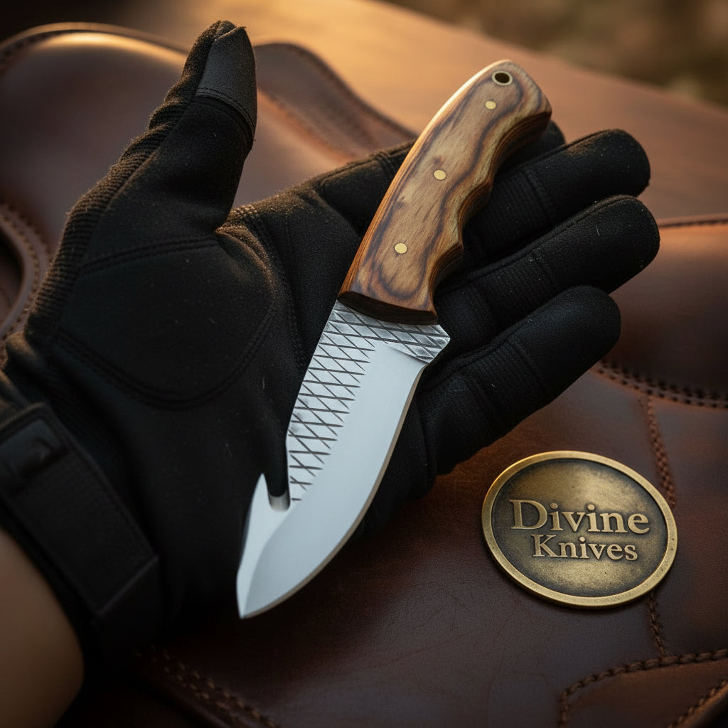 Hand-Forged Rasp Steel Wood Gut Hook Knife product detail, view 2