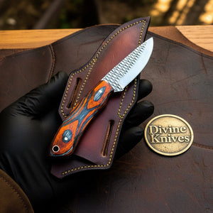 Orange Pakkawood Handle EDC Skinner Knife for Cowboy Style Collectors