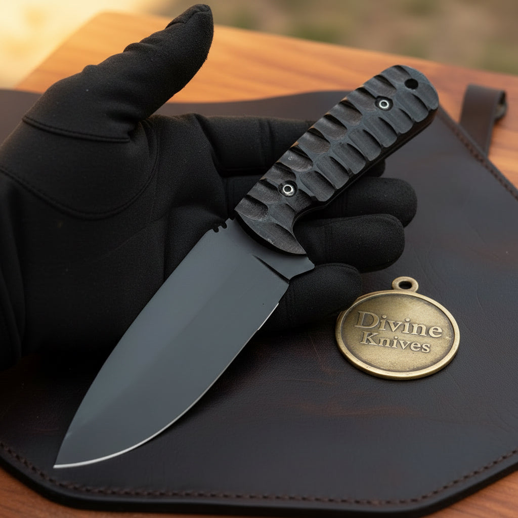 Sculpted Blackout Fixed Blade Knife with by Divine Knives