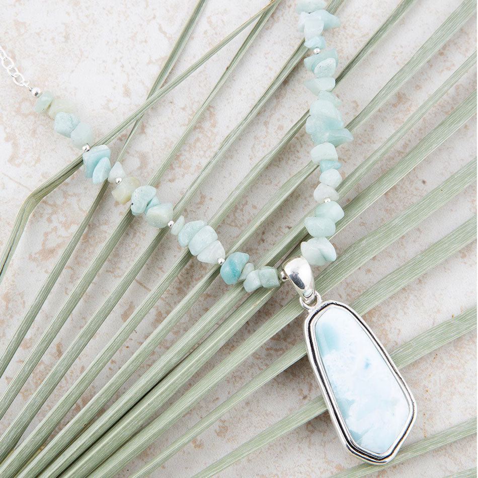 Natural Wonders Blue Larimar and Sterling Silver Necklace detail view by Barse Jewelry
