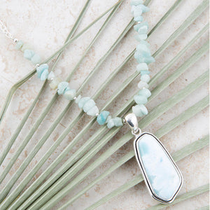 Natural Wonders Blue Larimar and Sterling Silver Necklace detail view by Barse Jewelry