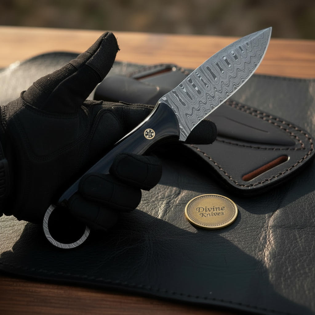 Rosewood Handle Ring Pommel Skinner Knife product detail, view 3