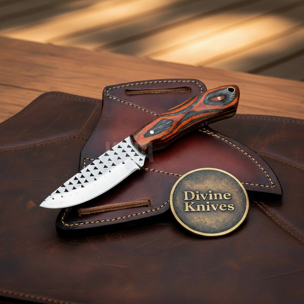 Orange Pakkawood Handle EDC Skinner Knife for Cowboy Style Collectors