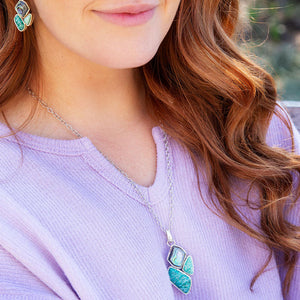 Blue Abalone Fire Sterling Silver Cluster Pendant Necklace detail view by Barse Jewelry