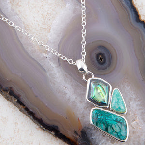 Blue Abalone Fire Sterling Silver Cluster Pendant Necklace detail view by Barse Jewelry