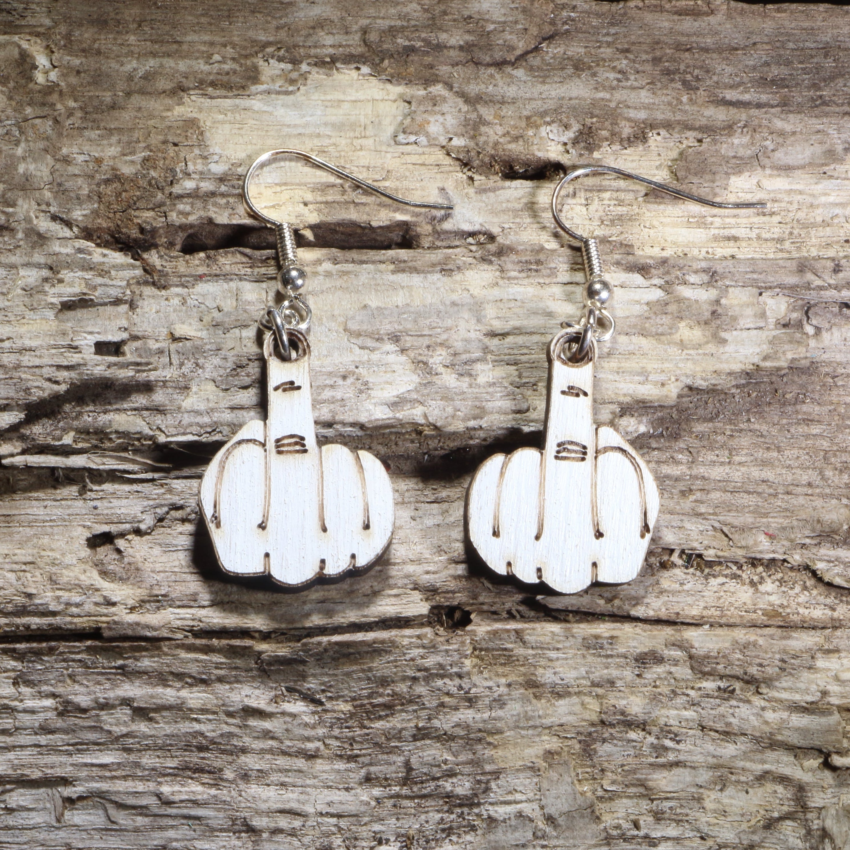 Middle Finger Wooden Dangle Earrings | Funny Rude Jewelry by Cate's Concepts, LLC