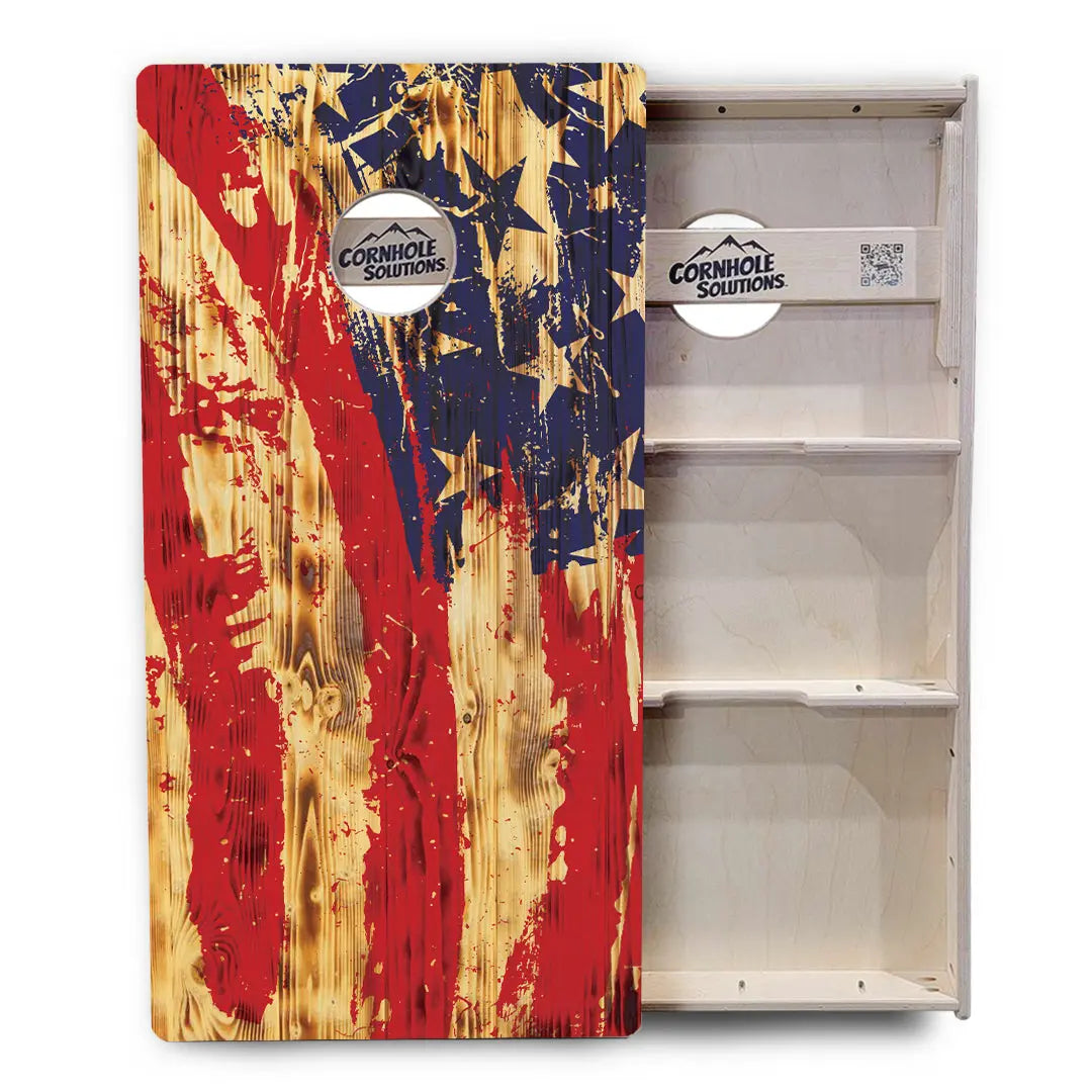 Faded Brush Burnt Flag Cornhole Boards - Professional Tournament Series by Cornhole Solutions, custom cornhole board detail photo 3
